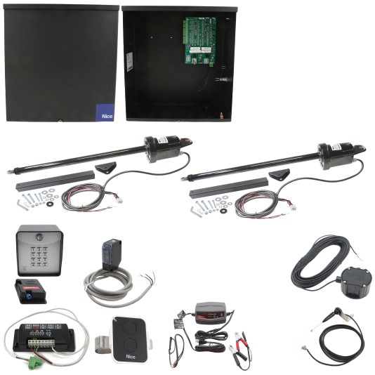 Nice Apollo 1600 Dual Swing Gate Opener Full Package w/ Entry/Exit Controls