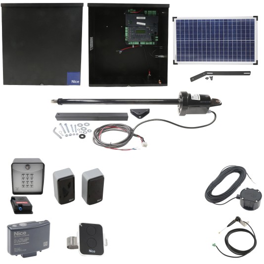 Nice Apollo 1550 ETL-1K Swing Gate Opener Package w/ 30 Watt Solar Panel and Entry/Exit Controls