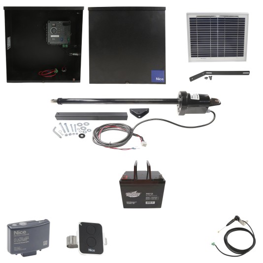 Nice Apollo 816 Linear Actuator Swing Gate Opener Package with 310 Control Board, 10W Solar Panel, and 75 Ah Battery
