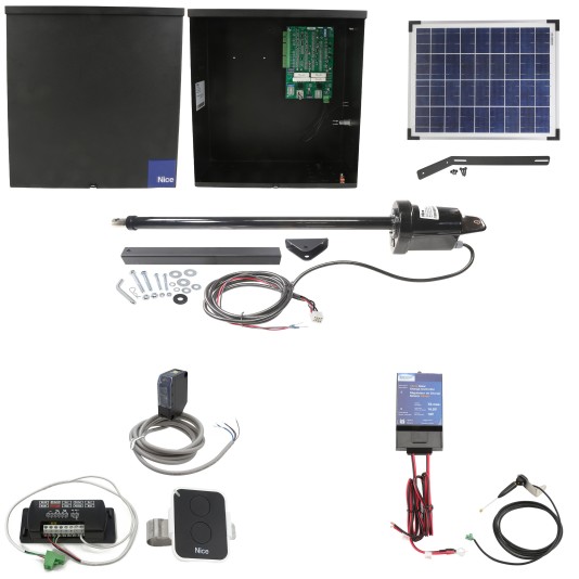 Nice Apollo 1500 Single Arm Swing Gate Opener Package with 636 Control Board and 20W Solar Panel