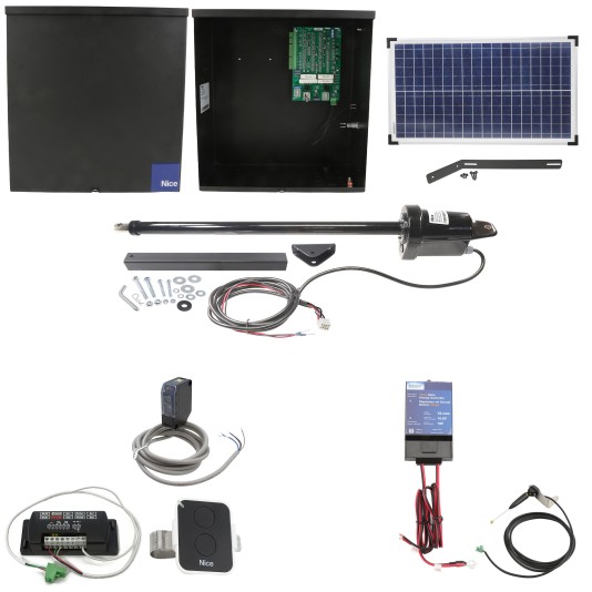 Nice Apollo 1500 Single Arm Swing Gate Opener Package with 636 Control Board and 30W Solar Panel