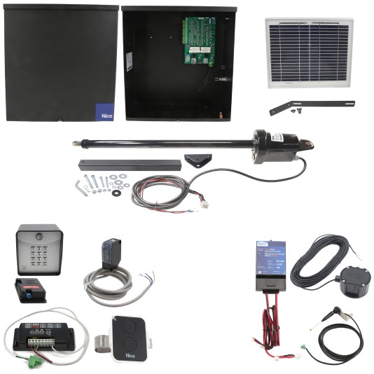 Nice Apollo 1500 Single Arm Swing Gate Opener Complete Package with 636 Control Board and 10W Solar Panel