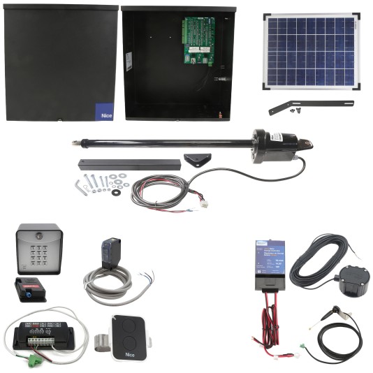 Nice Apollo 1500 Single Arm Swing Gate Opener Complete Package with 636 Control Board and 20W Solar Panel