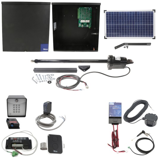 Nice Apollo 1500 Single Arm Swing Gate Opener Complete Package with 636 Control Board and 30W Solar Panel