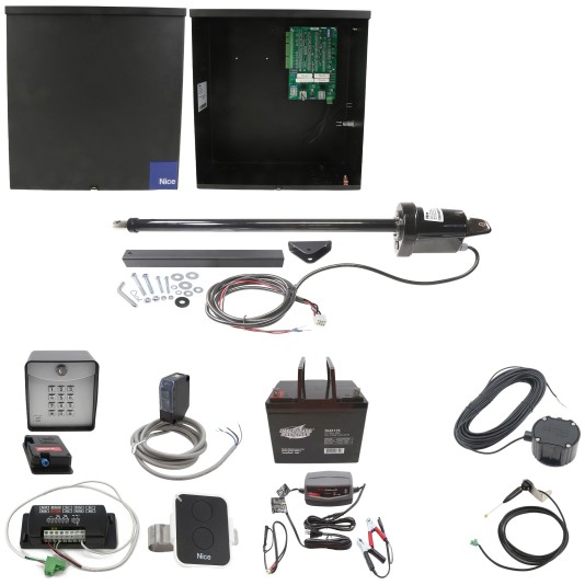 Nice Apollo 1500 Single Arm Swing Gate Opener Complete Package with 636 Control Board and 75 Ah Battery