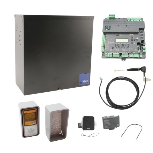 Nice Apollo 1050US Assembly Control System for Gate Automation w/ Control Box, ABF Antenna, Batteries, Power Supply, OXI Receiver, ON2E Transmitter, & EPMORB/A Photo Eye