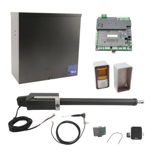Nice Apollo TITAN 912L1 - AC Single Swing Gate Opener Kit w/ 912L-1 Arm, 1050US Controller & Enclosure, Battery, OXI Receiver, ON2E Transmitter, ABF Antenna, EPMORB/A BlueBUS Reflective Photo Eye (Default)