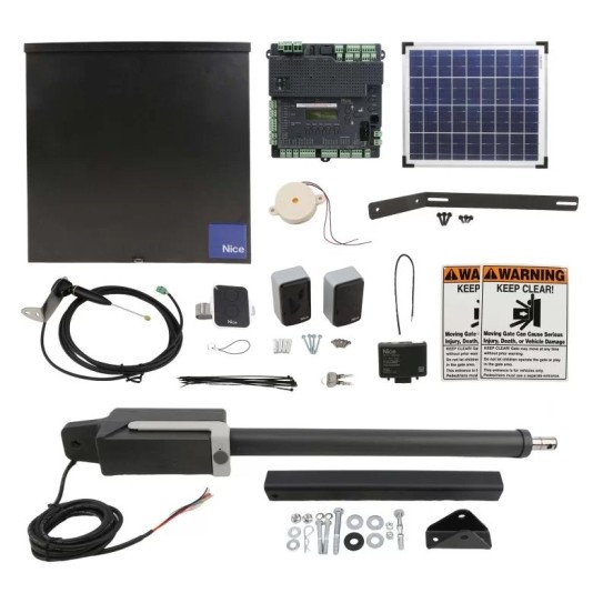 Nice Apollo TITAN12L1 Swing Gate Opener Solar Package w/ 1050 Control Board and 20 Watt Solar Panel