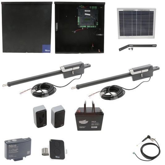 Nice Apollo Titan 12L1 Dual Swing Gate Opener Package with 1050 Control Board, 10W Solar Panel, and 75 Ah Battery