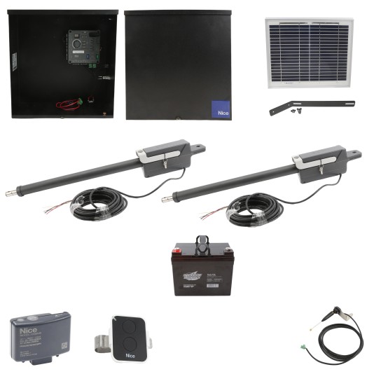 Nice Apollo Titan 310 Dual  Arm Swing Gate Opener Package with 310 Control Board, 10W Solar Panel, and 35 Ah Battery