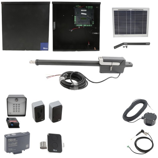 Nice Apollo TITAN12L1 Swing Gate Opener Solar Package w/ 1050 Control Board, 10 Watt Solar Panel and Entry/Exit Controls