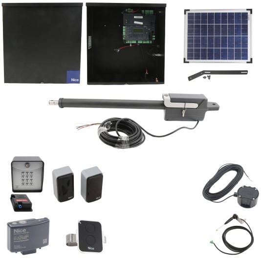 Nice Apollo TITAN12L1 Swing Gate Opener Solar Package w/ 1050 Control Board, 20 Watt Solar Panel and Entry/Exit Controls 