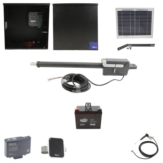 Nice Apollo Titan 310 Single Arm Swing Gate Opener Package with 310 Control Board, 10W Solar Panel, and 35 Ah Battery
