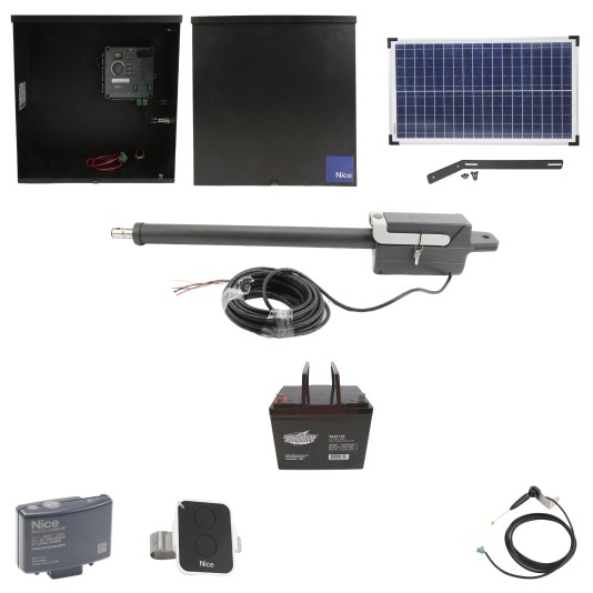 Nice Apollo Titan 912L1 Actuator Swing Gate Opener Package with 310 Control Board, 30W Solar Panel, and 75 Ah Battery