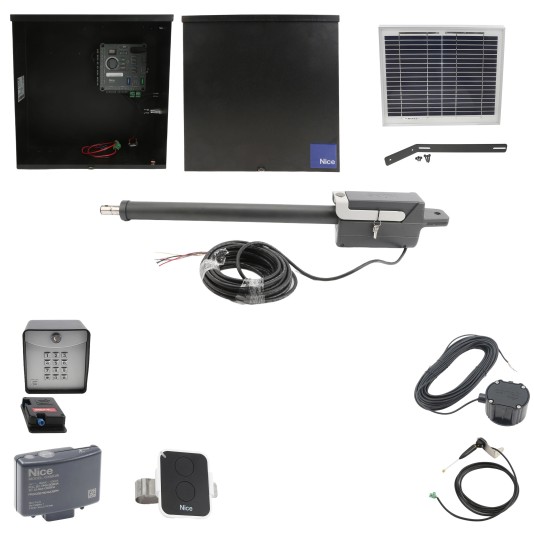 Nice Apollo 310APOLLODUAL-FULLPACKAGE-10S Swing Gate Opener Package W/ Wireless Keypad, Exit Wand, 10 W Solar Panel & Linear Actuators