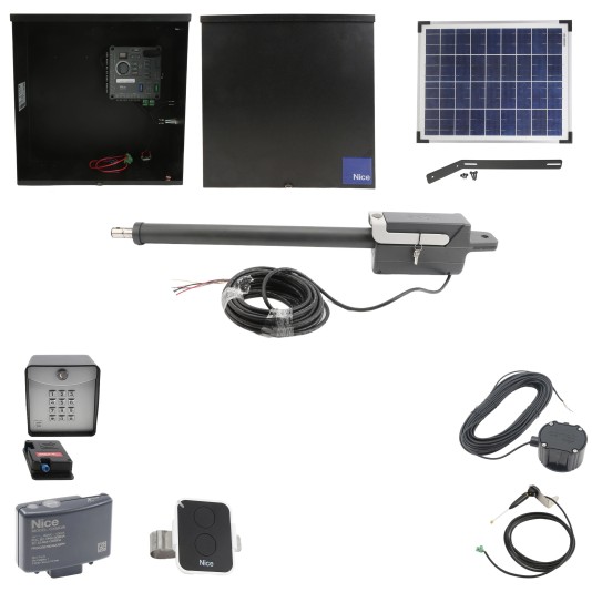 Nice Apollo 310APOLLODUAL-FULLPACKAGE-20S Swing Gate Opener Package W/ Wireless Keypad, Exit Wand, 20 W Solar Panel & Linear Actuators