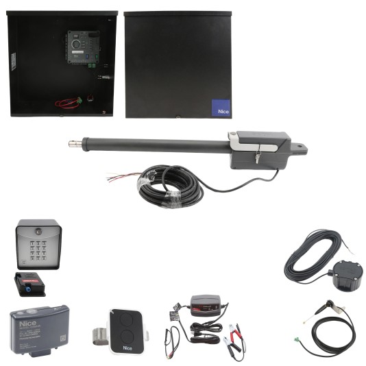 Nice Apollo 310APOLLODUAL-FULLPACKAGE Swing Gate Opener Package W/ Wireless Keypad, Exit Wand, Battery Charger & Linear Actuators