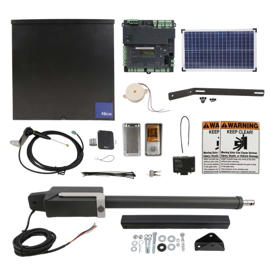 Nice Apollo TITAN12L1 Swing Gate Opener Solar Package w/ 1050 Control Board and 30 Watt Solar Panel