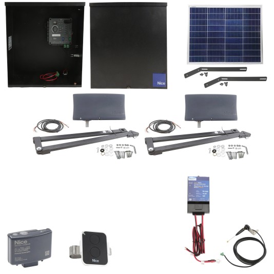 Nice Apollo Vanguard Heavy-Duty 3600 ETL-1K Dual Arm Swing Gate Opener Package  with 50W Solar Panel and 310 Control Board