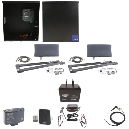 Nice Apollo Vanguard Heavy-Duty 3600 Dual Swing Gate Opener with 310 Control Board - 75 Ah Battery Included