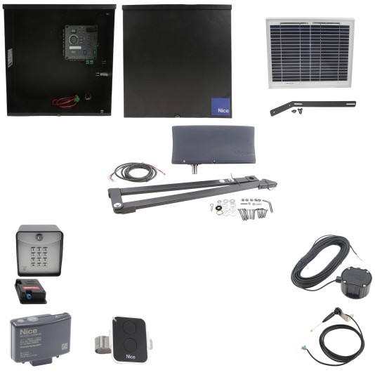 Nice Apollo 3500 ETL-1K Vanguard 3501 Swing Gate Opener Solar Package w/ 10 Watt Solar Panel and Entry/Exit Controls