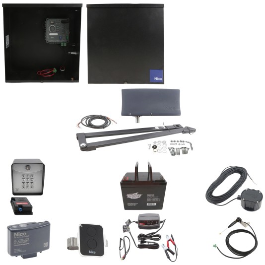 Nice Apollo Vanguard Heavy-Duty 3501 Single Arm Swing Gate Opener Complete Package with 310 Control Board and 75 Ah Battery