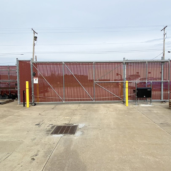 Gate Opener With Chain Link With Red Slats