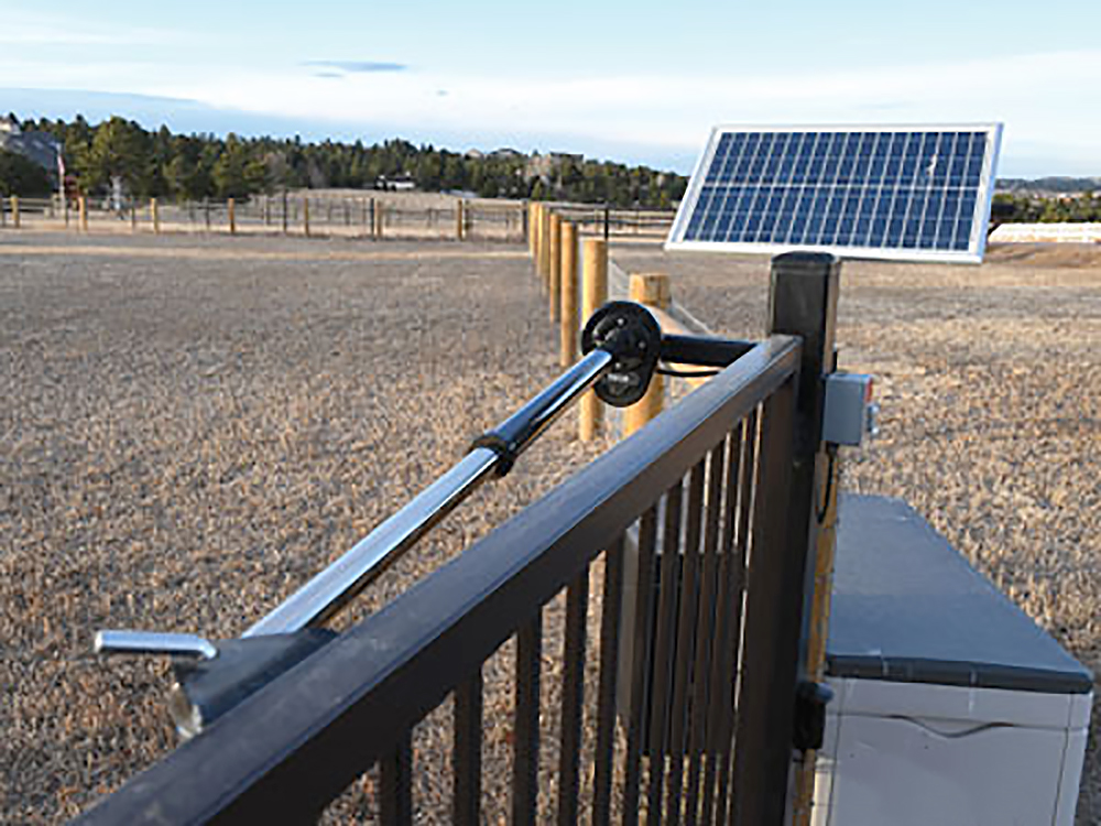 Gate
with actuator arm and solar panel